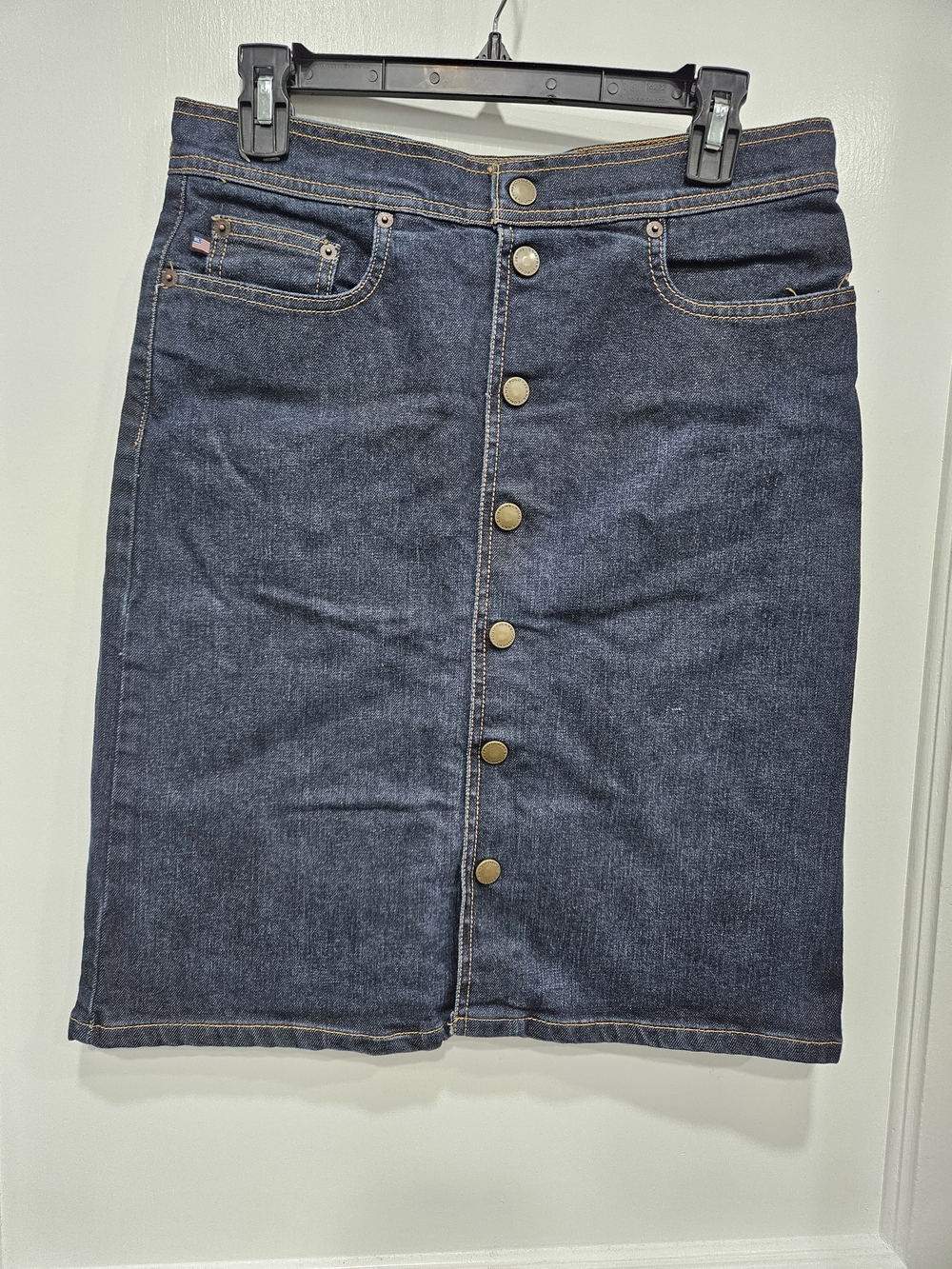 Polo by Ralph Lauren Dark Blue Denim Skirt with Leather Patch